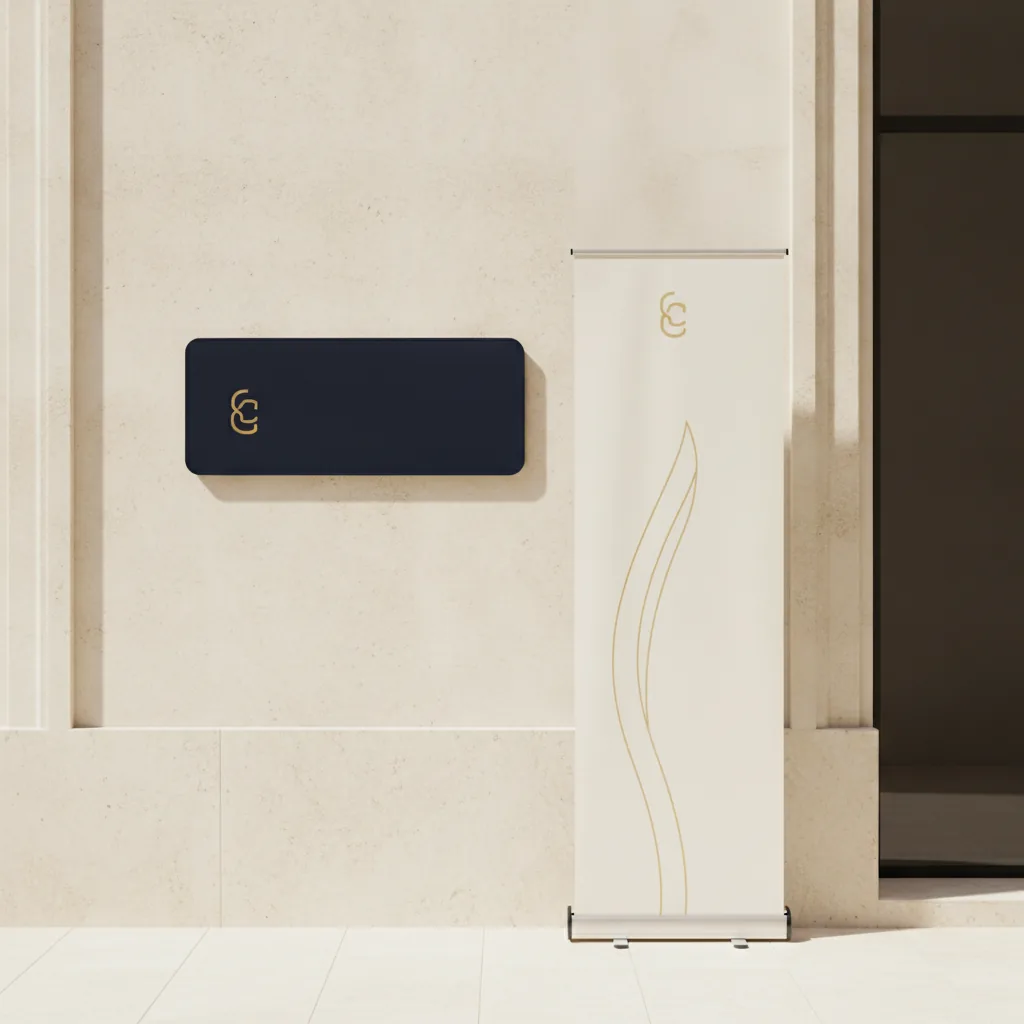 Shopfront sign and roll-up banner